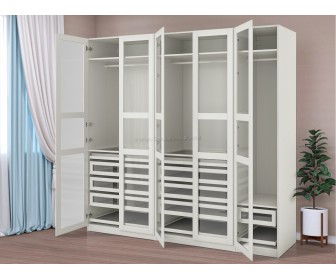 Шкаф Ikea Pax/Tyssedal полки/штанги/ящики/стекло 250x60x236 (Белый)