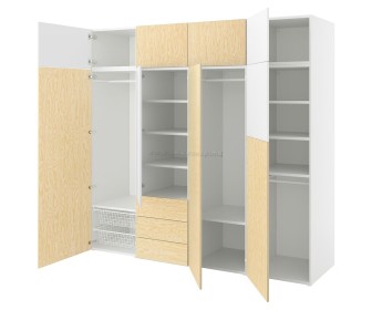 Шкаф Ikea Platsa 9 дверей/3 ящика 240x57x221 (Белый Кальбаден/Под Сосну)