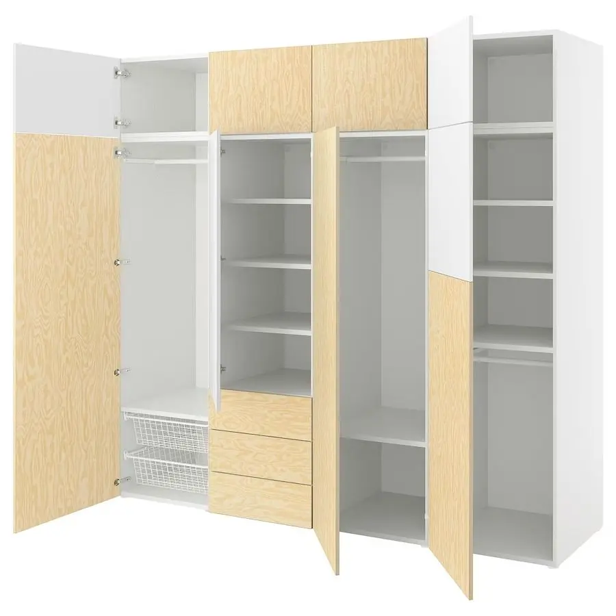 Шкаф Ikea Platsa 9 дверей/3 ящика 240x57x221 (Белый Кальбаден/Под Сосну)
