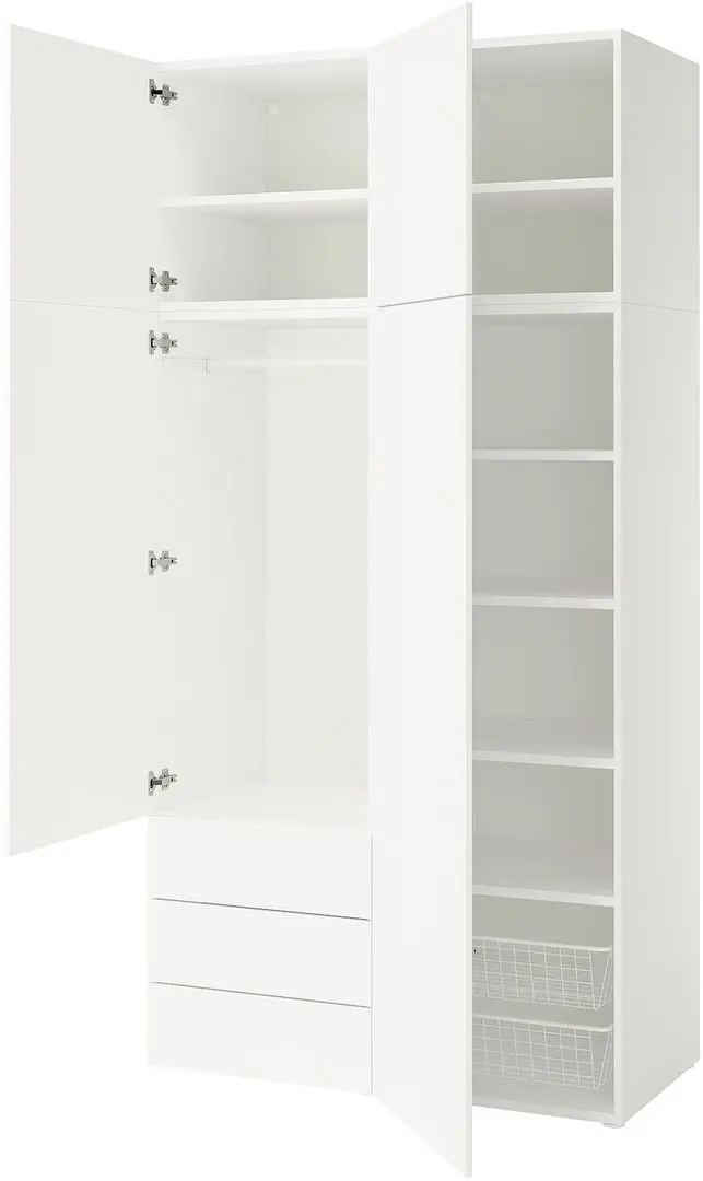 Dulap Ikea Platsa/Fonnes rafturi/bara/sertare/cosuri 120x57x241 (Alb)