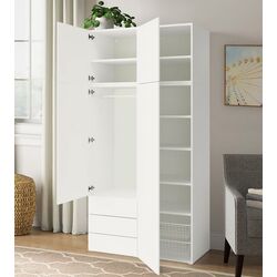 Dulap Ikea Platsa/Fonnes rafturi/bara/sertare/cosuri 120x57x241 (Alb)