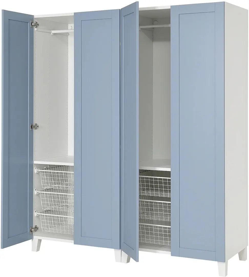 Dulap Ikea Platsa/Sannidal rafturi/bare/cosuri 160x57x191 (Alb/Albastru)