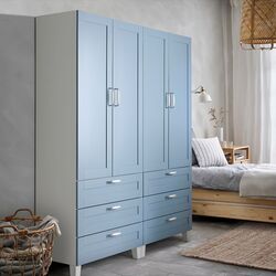 Dulap Ikea Platsa/Sannidal rafturi/bare/sertare 160x42x191 (Alb/Albastru) Thumb