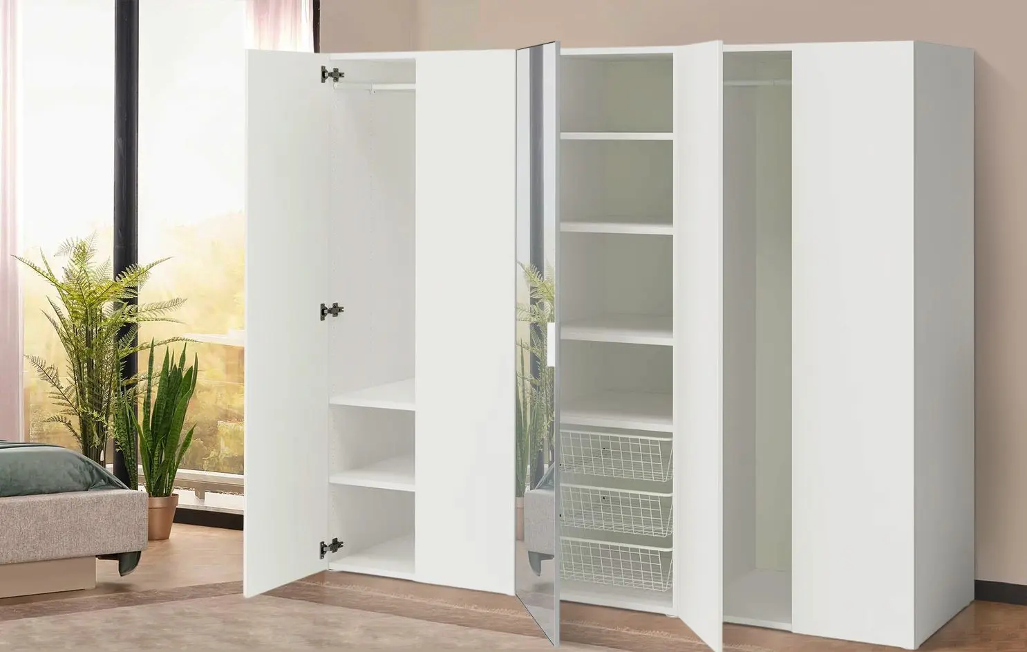 Dulap Ikea Platsa/Straumen/Fonner rafturi/bare/cosuri/oglinda 220x57x181 (Alb)