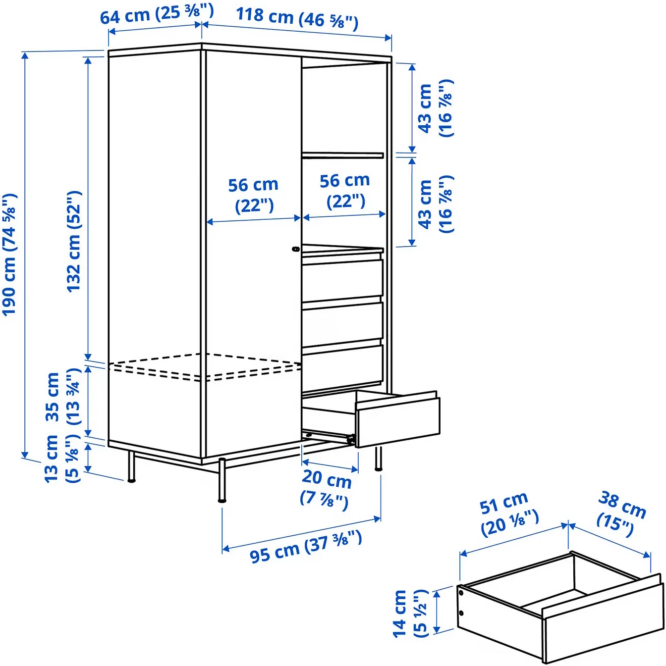 Шкаф Ikea Radmanso полки/штанга/ящики/стеллаж 118x64x190 (Имитация Ореха) - 9