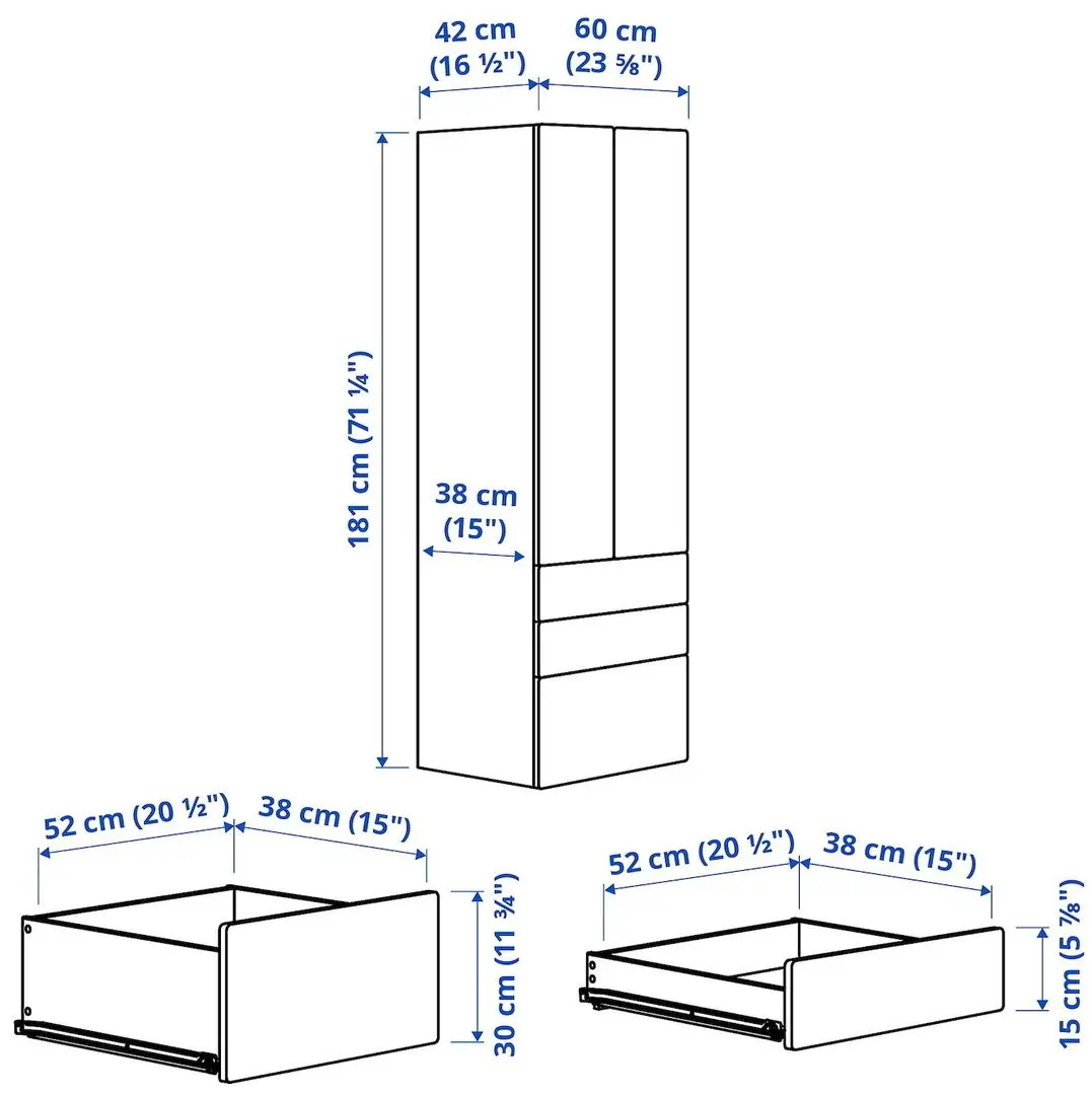 Dulap Ikea Smastad/Platsa 3 sertare/2 usi 60x42x181 (Alb/Verde Deschis)