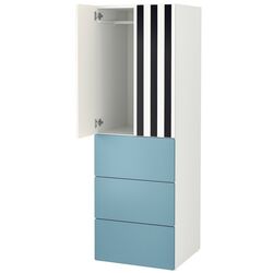 Dulap Ikea Smastad/Platsa 3 sertare 60x57x181 (Alb/Albastru/Dunga) Thumb