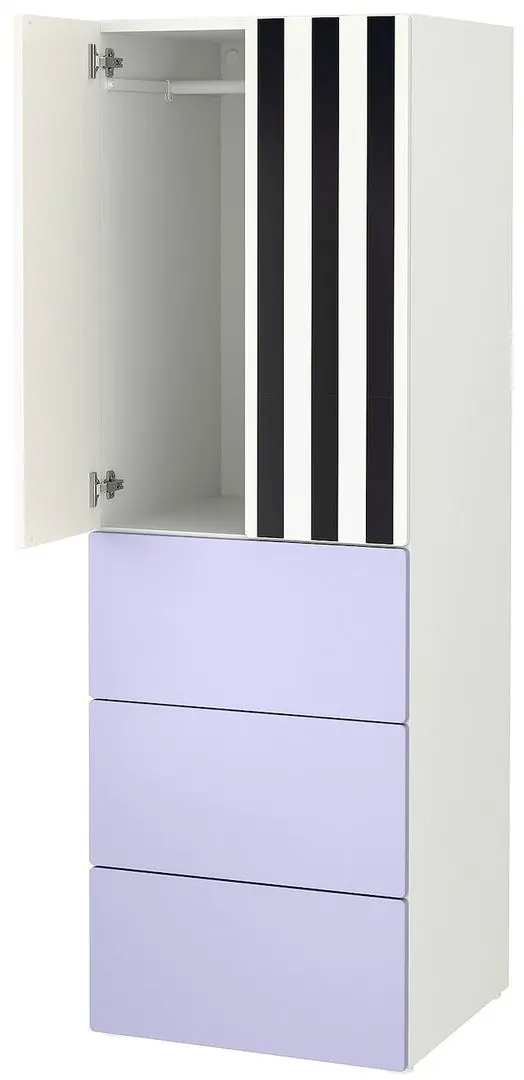 Dulap Ikea Smastad/Platsa 3 sertare 60x57x181 (Alb/Lila Deschis/Dunga)
