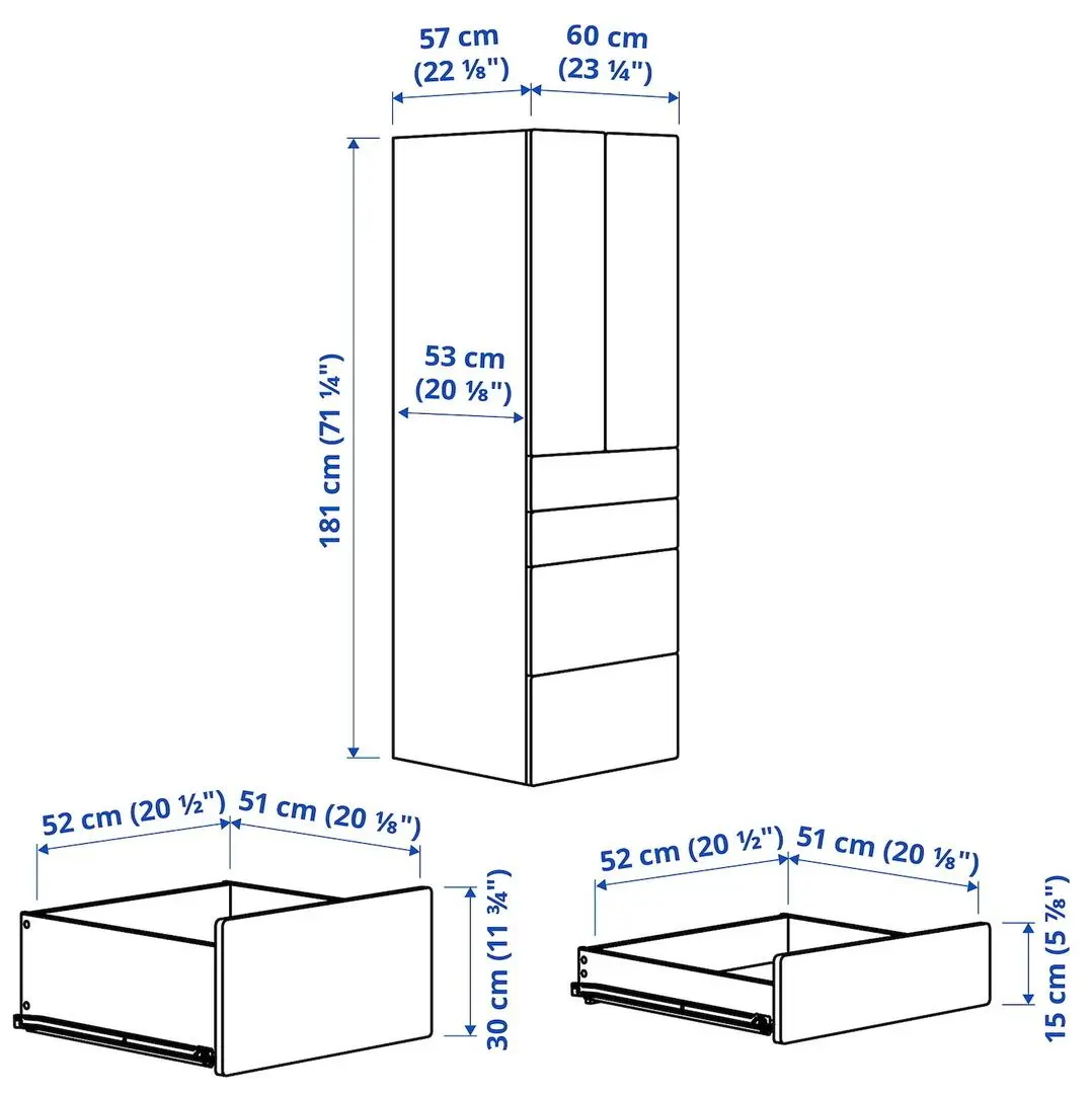Dulap Ikea Smastad/Platsa 4 sertare/2 usi 60x57x181 (Alb/Verde Deschis)