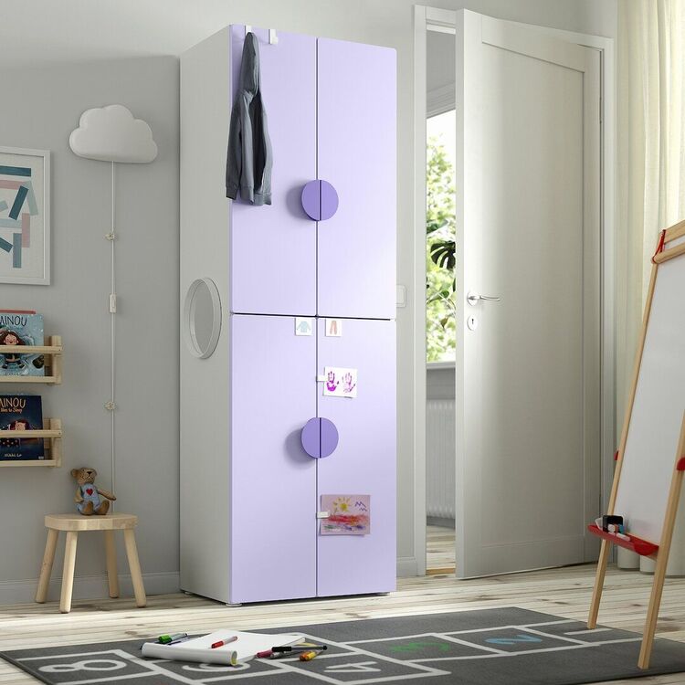 Шкаф Ikea Smastad/Platsa с 2 штангами 60x42x181 (Белый/Светло-сиреневый ...