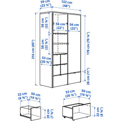 Шкаф Ikea Visthus полки/штанга/ящики 122x59x216 (Серый/Белый) Thumb