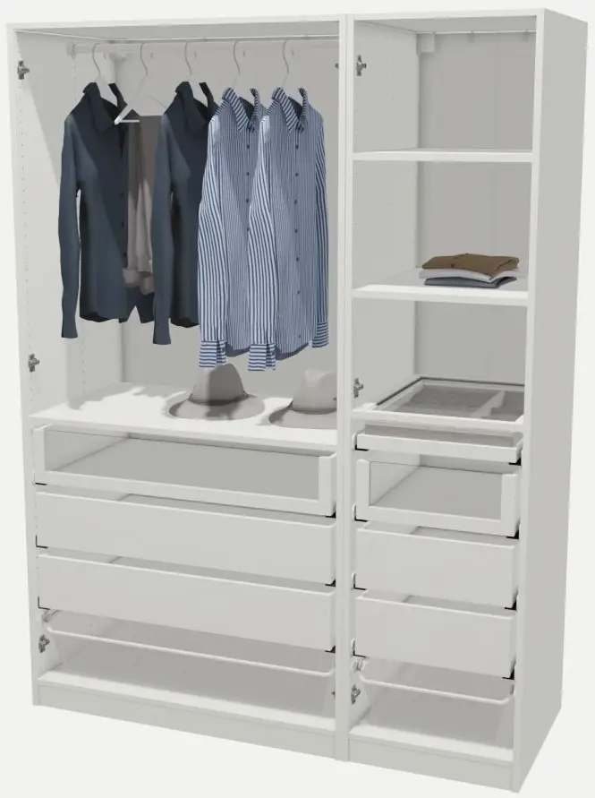 Шкаф комбинированный Ikea Pax/Grimo 3 двери/полки/штанги/ящики 150x60x201 (Белый) - 3