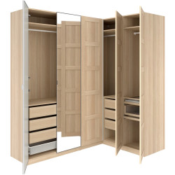 Dulap de colt Ikea Pax/Bergsbo/Aheim rafturi/bare/sertare/cos/oglinzi 211/161x236 (Aspect Stejar Antichizat/Furnir Stejar) Thumb