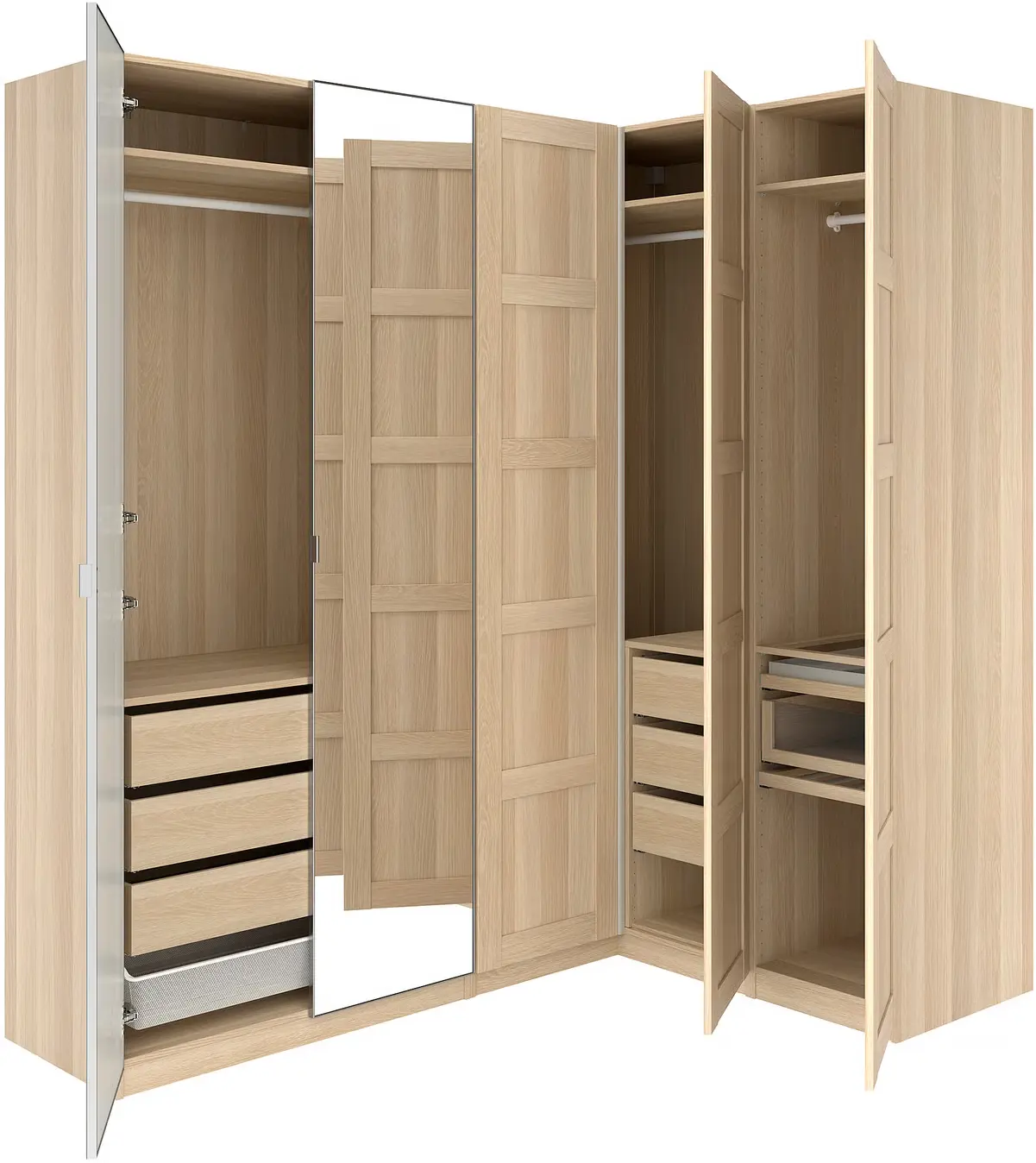 Dulap de colt Ikea Pax/Bergsbo/Aheim rafturi/bare/sertare/cos/oglinzi 211/161x236 (Aspect Stejar Antichizat/Furnir Stejar) - 2