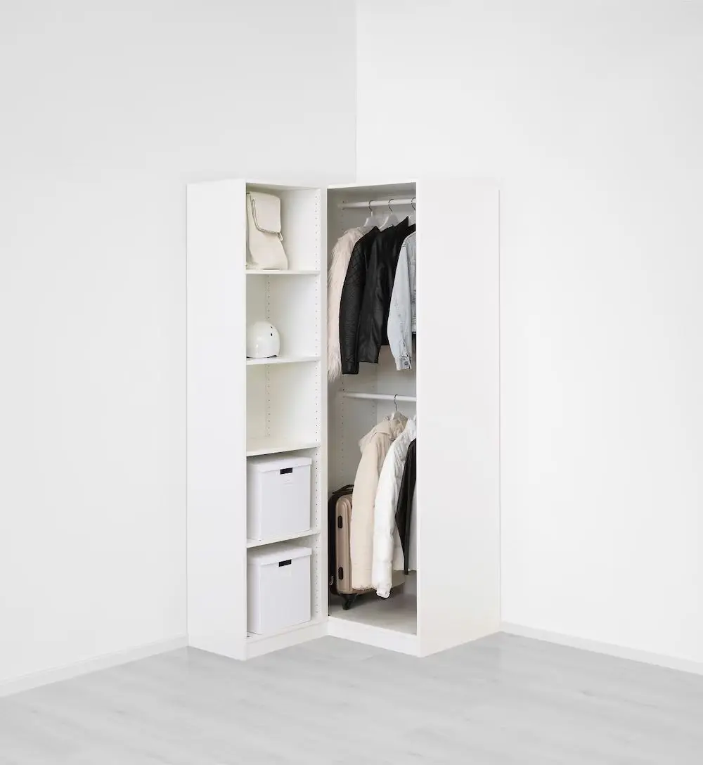 Угловой шкаф Ikea Pax/Fardal/Aheim штанги/зеркало 111/88x201 (Глянцевый Белый)