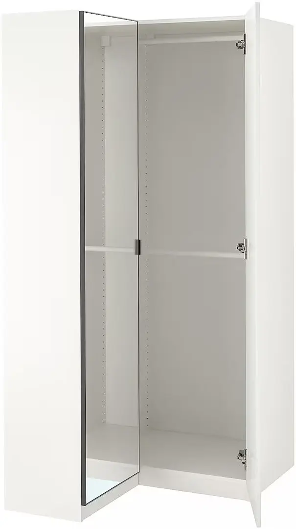 Угловой шкаф Ikea Pax/Fardal/Aheim штанги/зеркало 111/88x201 (Глянцевый Белый)