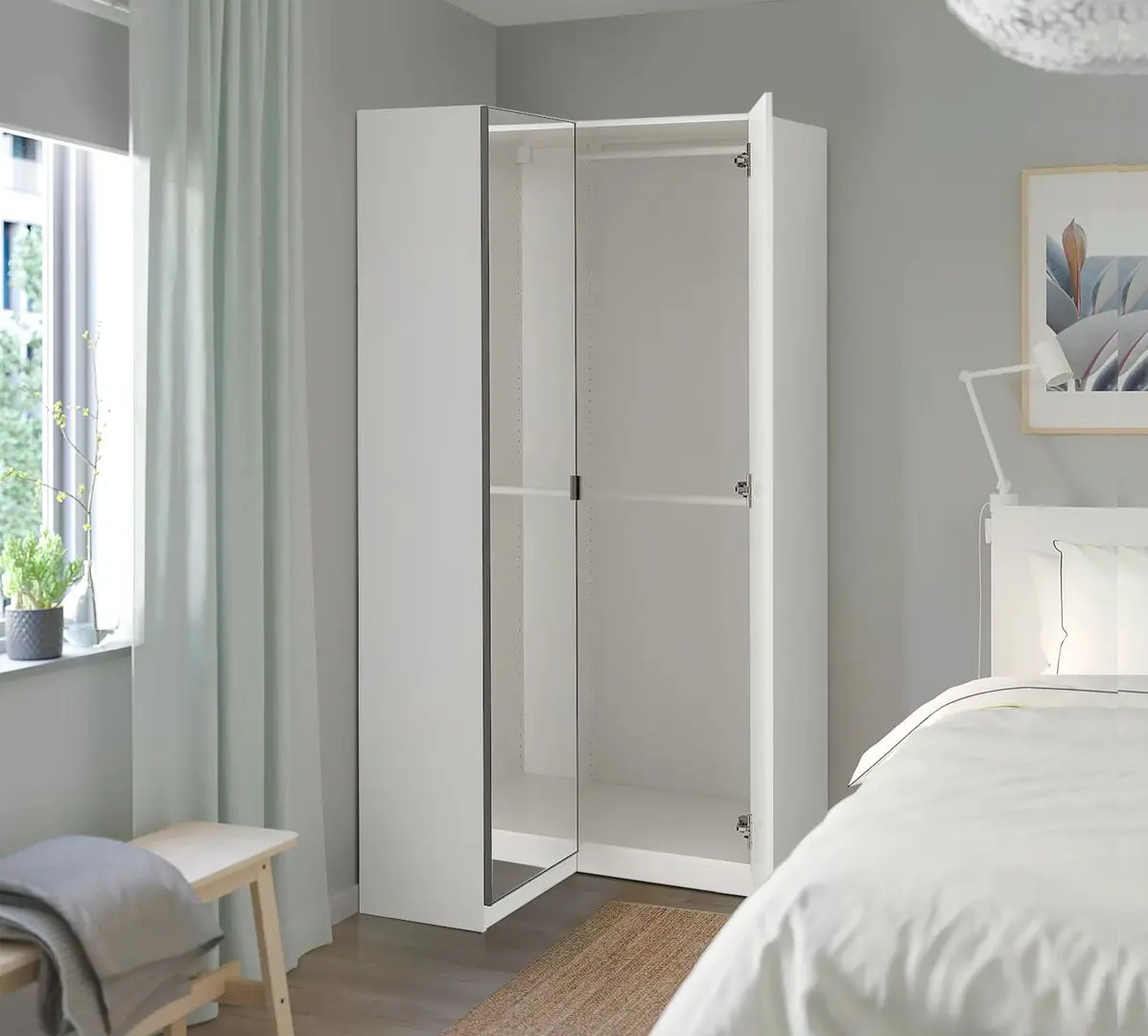 Угловой шкаф Ikea Pax/Fardal/Aheim штанги/зеркало 111/88x201 (Глянцевый Белый)