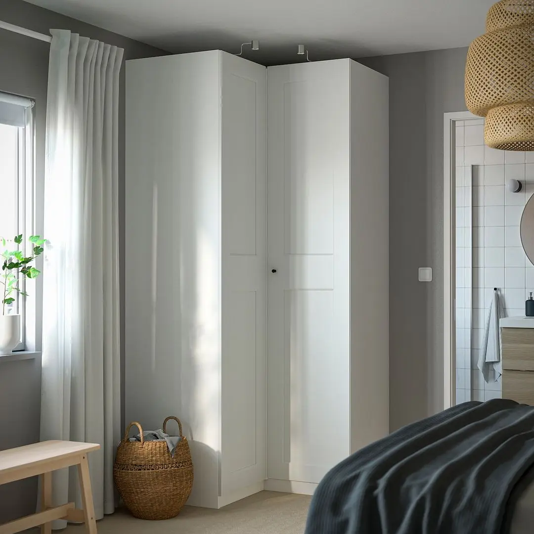 Dulap de colț Ikea Pax/Grimo rafturi/bare 110/110x236 (Alb)