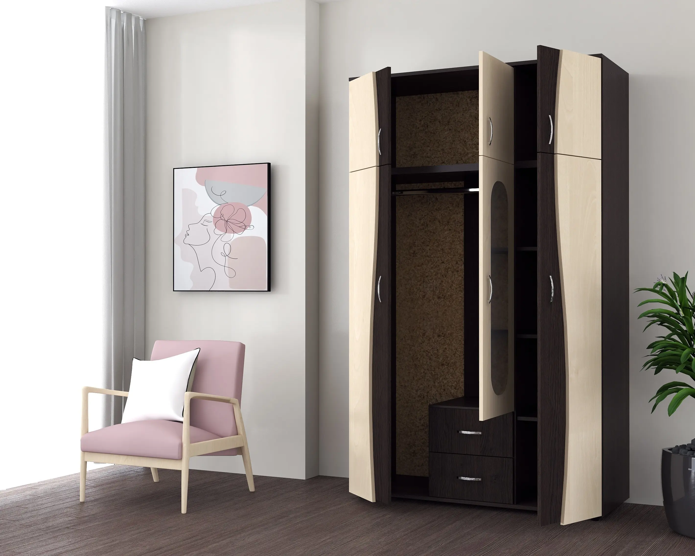 Dulap Marcel Prod 3U S FS (Wenge/Mesteacan)