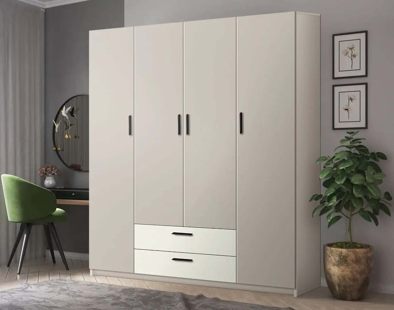 Dulap Modern Andi 160cm (Cashmere/White)