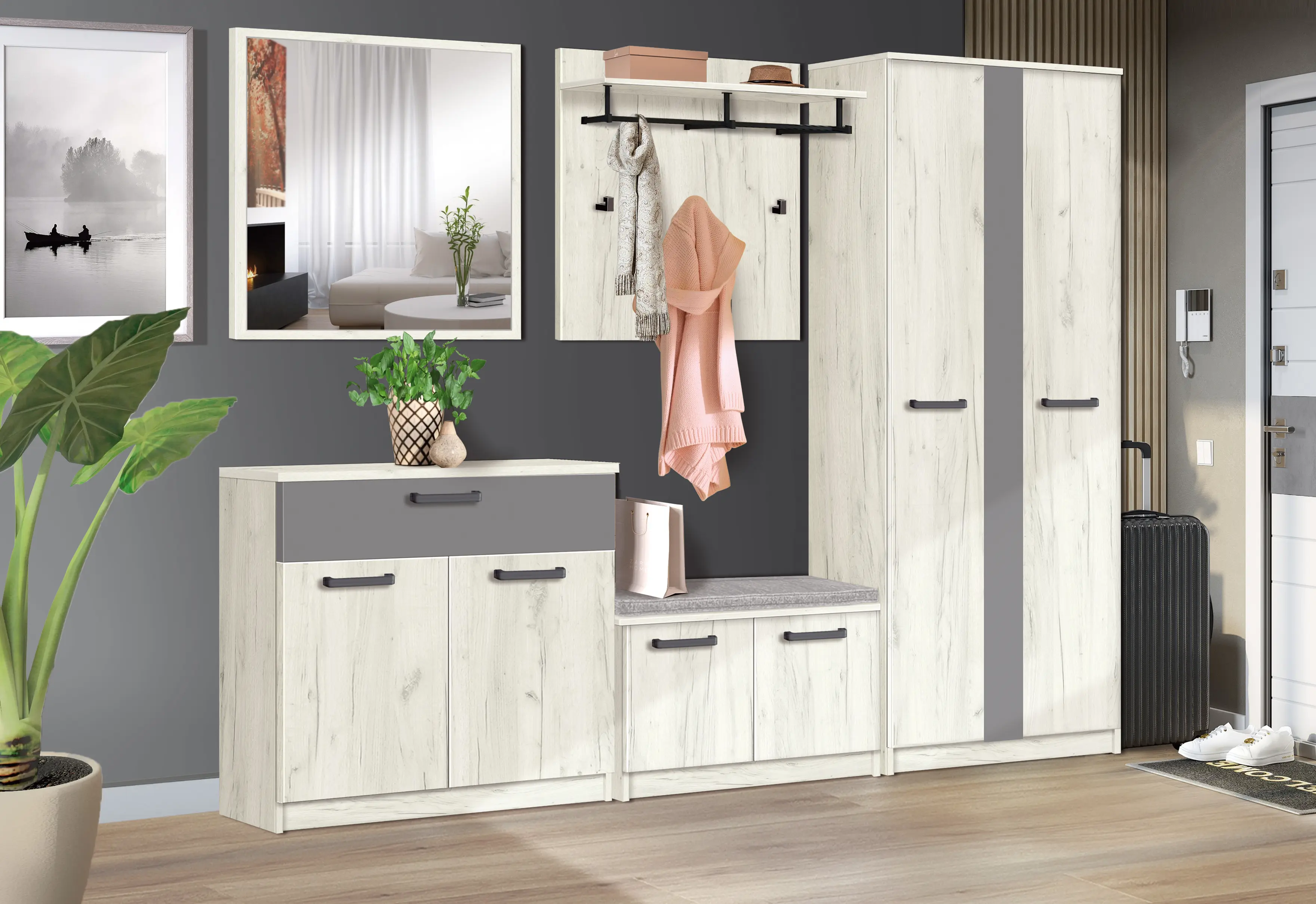 Шкаф Modern Karolina 70cm (Craft Oak White/Slate Gray)