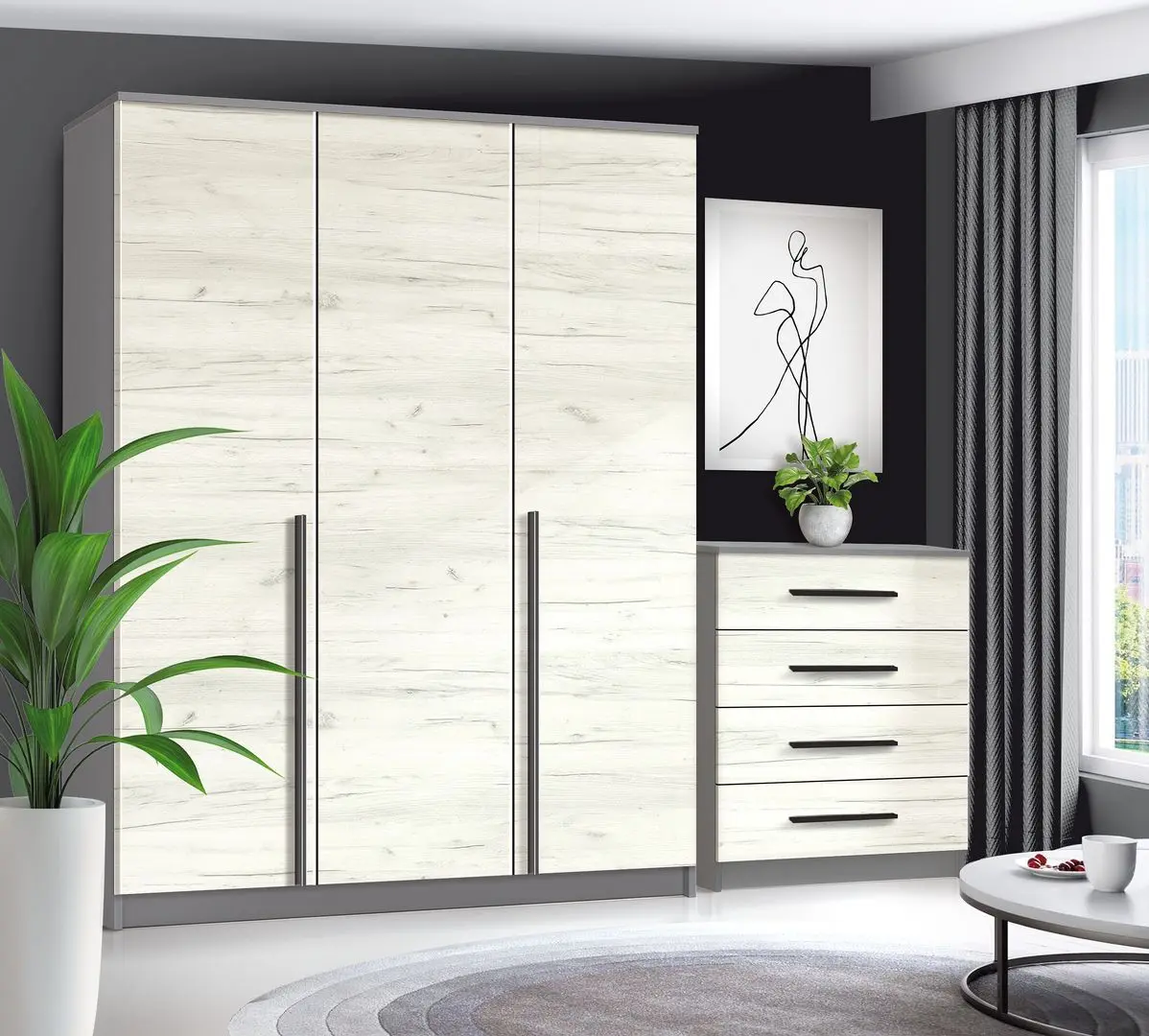 Dulap Modern Kenon 150cm (Slate Gray/Craft Oak White)