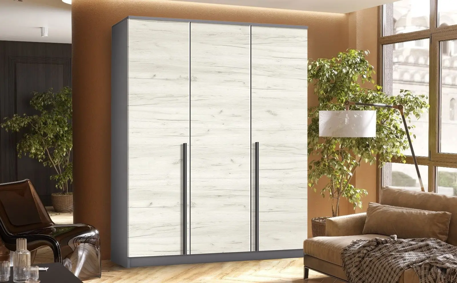 Dulap Modern Kenon 150cm (Slate Gray/Craft Oak White)