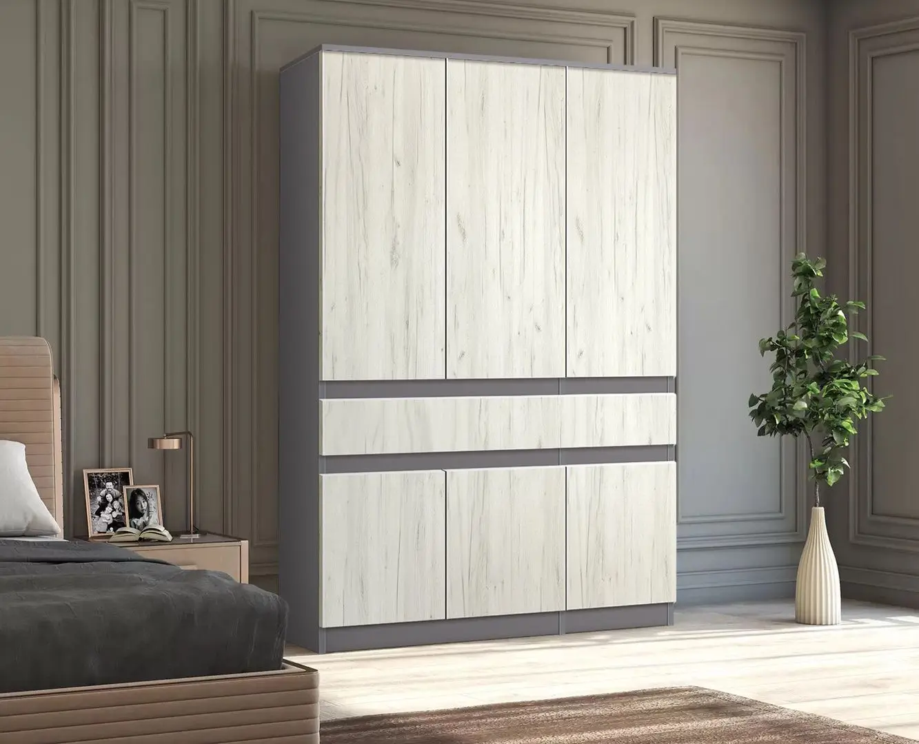 Dulap Modern Komfi 120cm (Slate Gray/Craft Oak White)