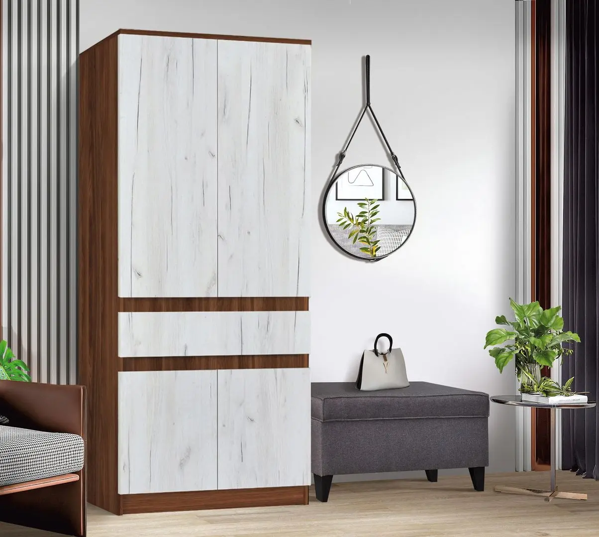 Dulap Modern Komfi 80cm (Brandy Castello Oak/Craft Oak White)