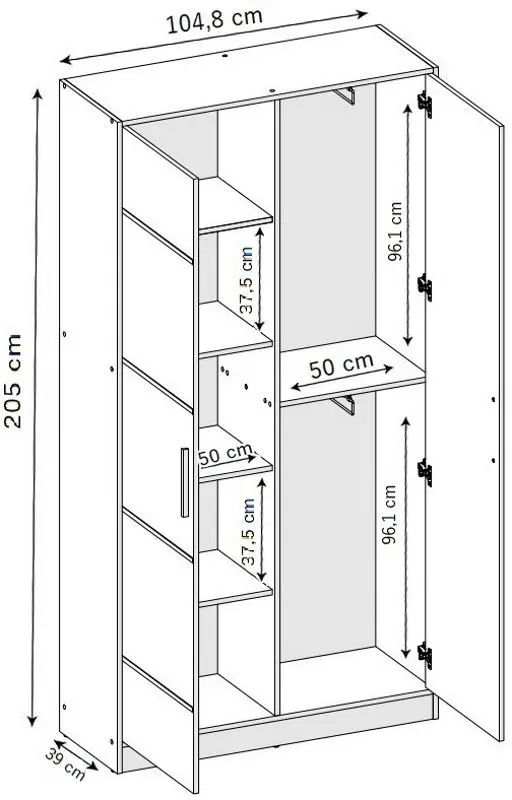 Dulap Prime Furniture Eden 1 SZ2DE 104.8 (White/Black)
