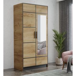 Dulap Prime Furniture Roj 2D 105 with decorative stripes (Craft Golden Oak/Black)