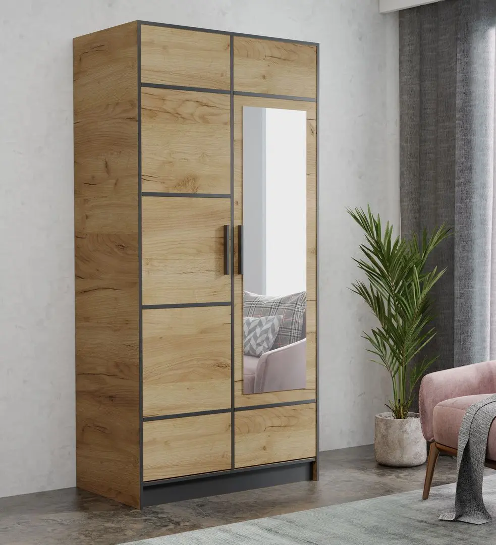 Шкаф Prime Furniture Roj 2D 105 with decorative stripes (Craft Golden Oak/Black)