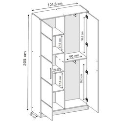 Dulap Prime Furniture Roj 2D 105 with decorative stripes (White/Black) Thumb