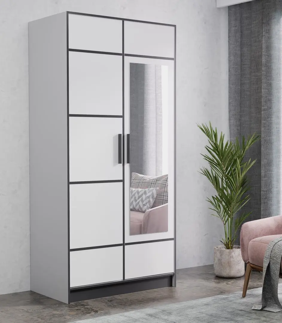 Dulap Prime Furniture Roj 2D 105 with decorative stripes (White/Black)