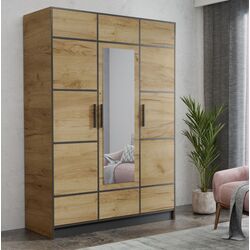 Dulap Prime Furniture Roj 3D 157 with decorative stripes (Craft Golden Oak/Black)