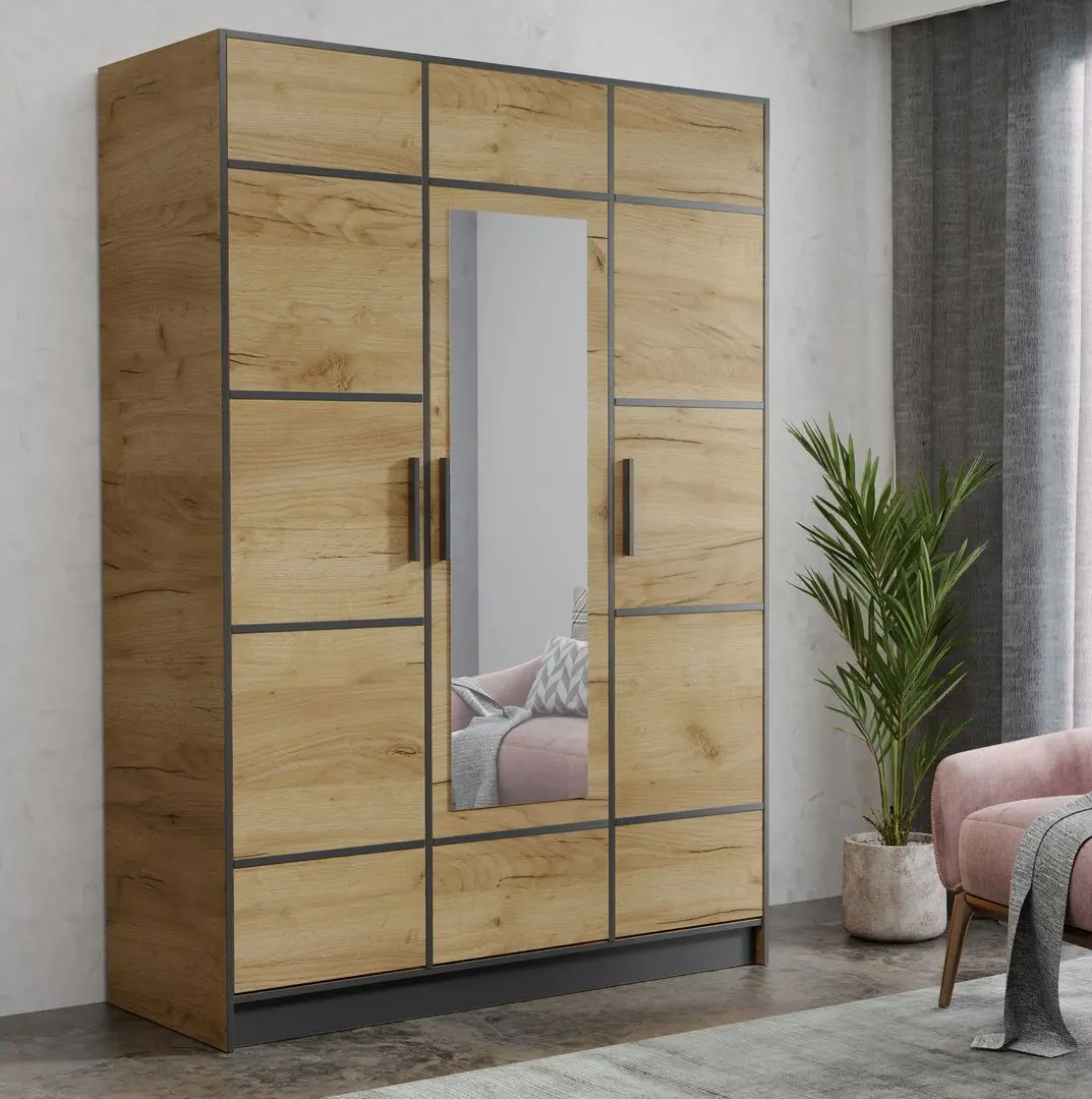 Dulap Prime Furniture Roj 3D 157 with decorative stripes (Craft Golden Oak/Black)