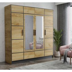 Dulap Prime Furniture Roj 4D 207 with decorative stripes (Craft Golden Oak/Black)