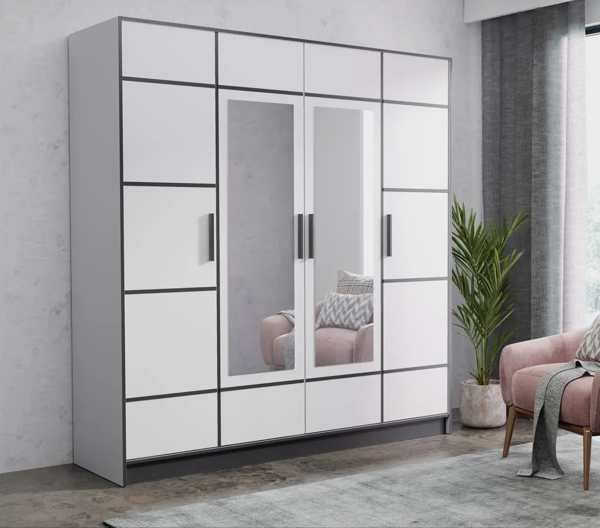 Шкаф Prime Furniture Roj 4D 207 with decorative stripes (White/Black)