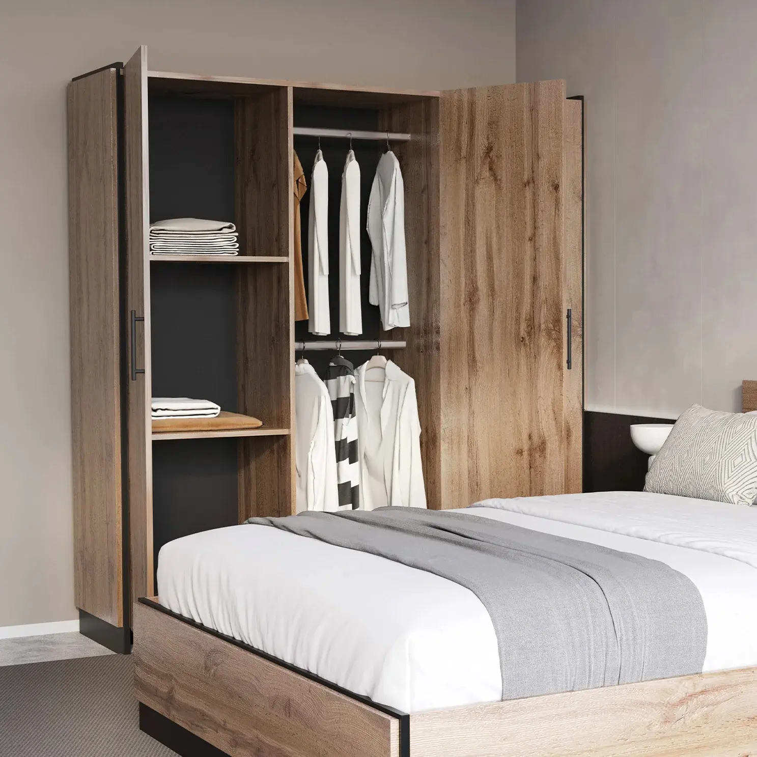 Dulap Tempo Kondela Amoni 3D (Wotan Oak/Black)