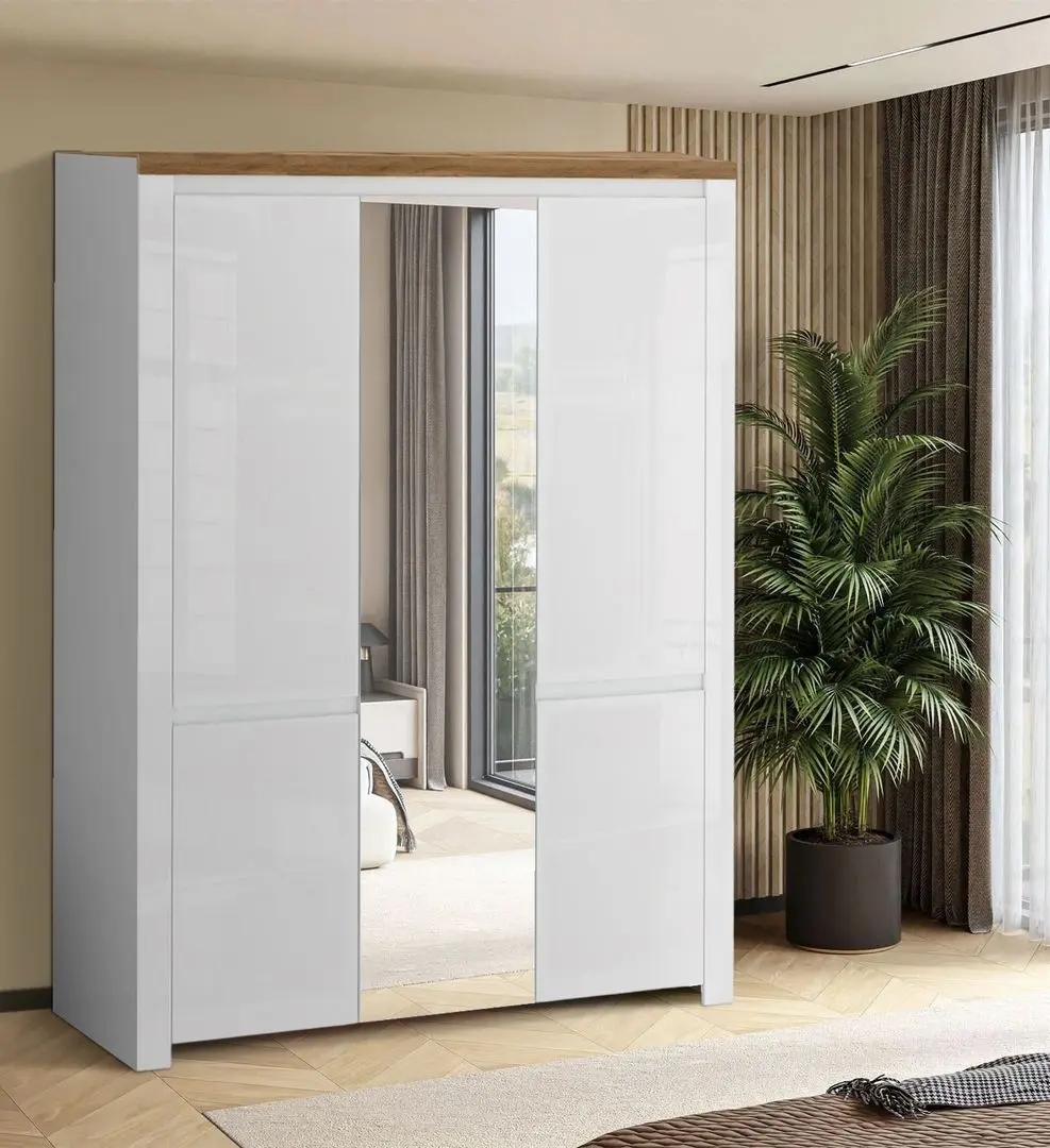 Dulap Tempo Kondela Vilgo 5D (White Gloss/Wotan Oak)