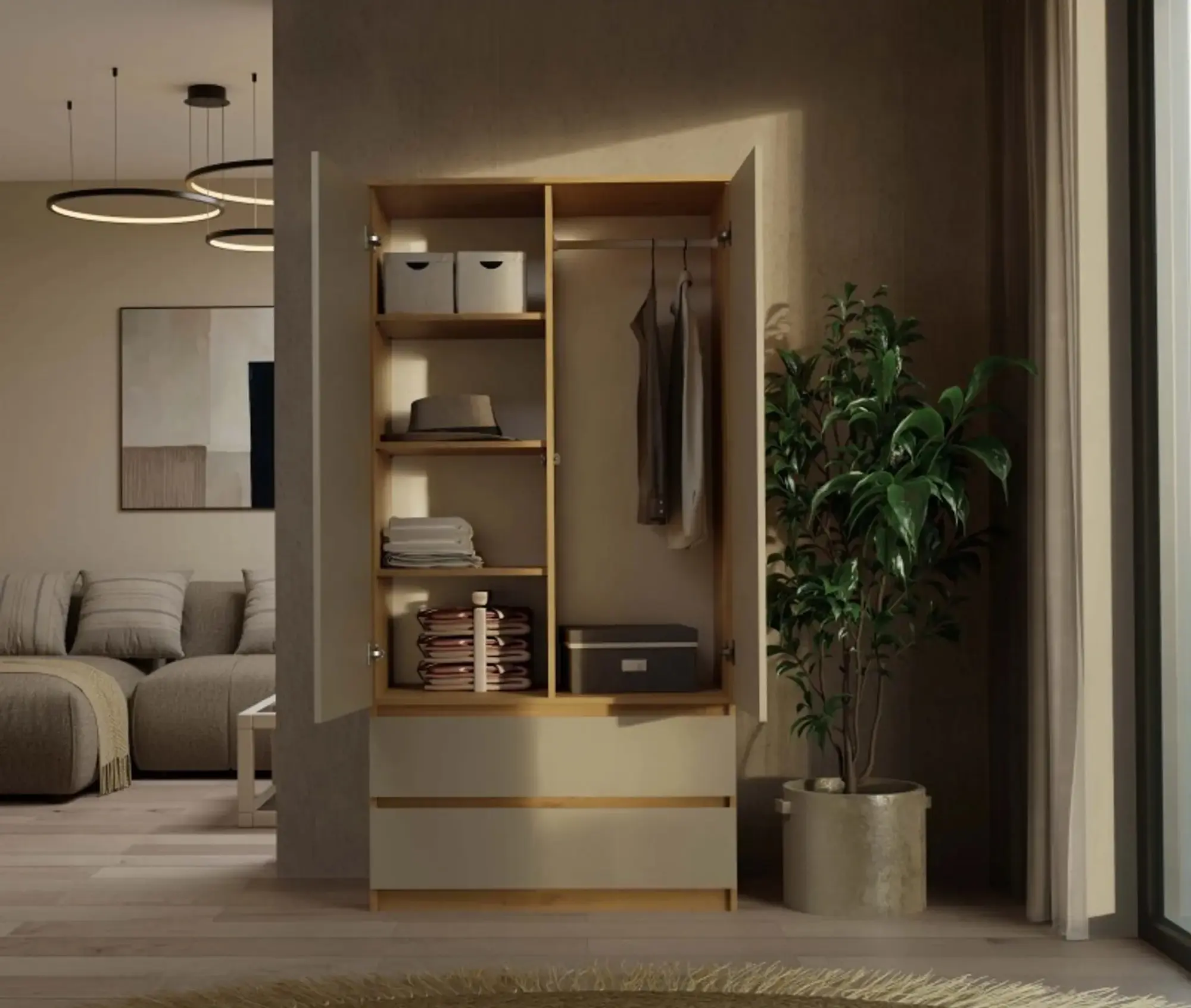 Dulap TopEshop Malwa SS-90 (Artisan Oak/Cashmere) - 7