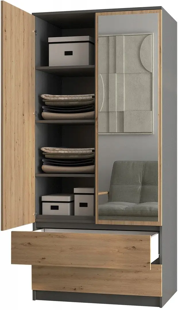 Dulap TopEshop Malwa SS-90 cu oglinda (Anthracite/Artisan Oak)