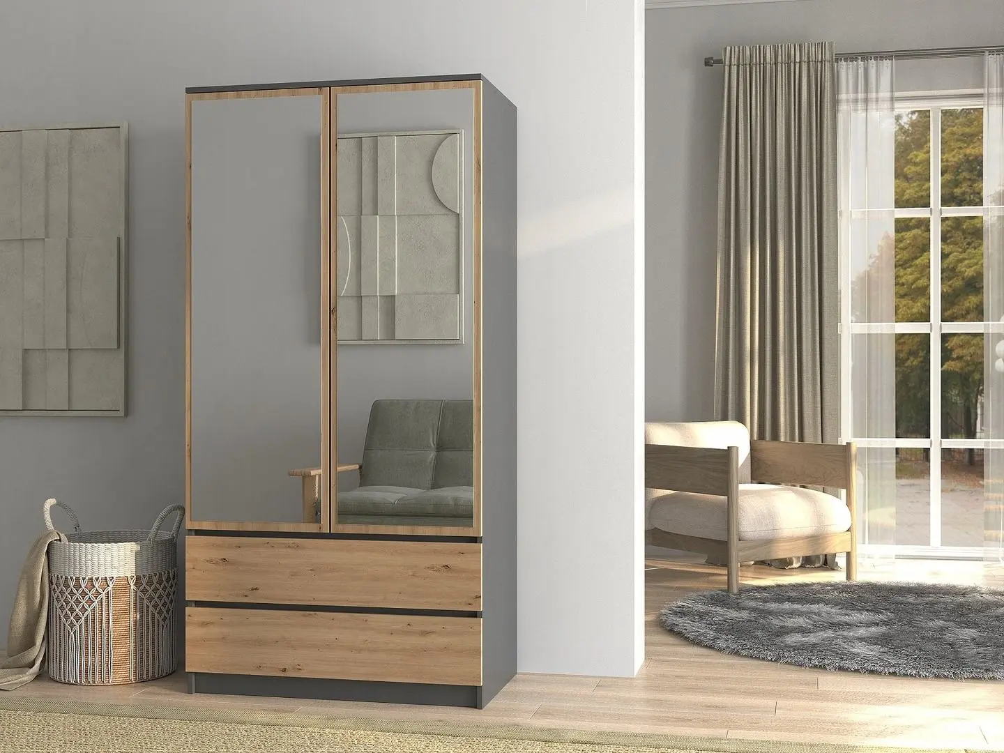 Dulap TopEshop Malwa SS-90 cu oglinda (Anthracite/Artisan Oak)