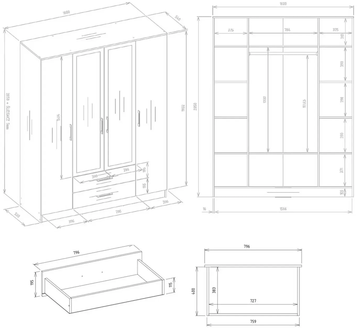 Dulap TopEshop Romana 160cm (Cashmere) - 6