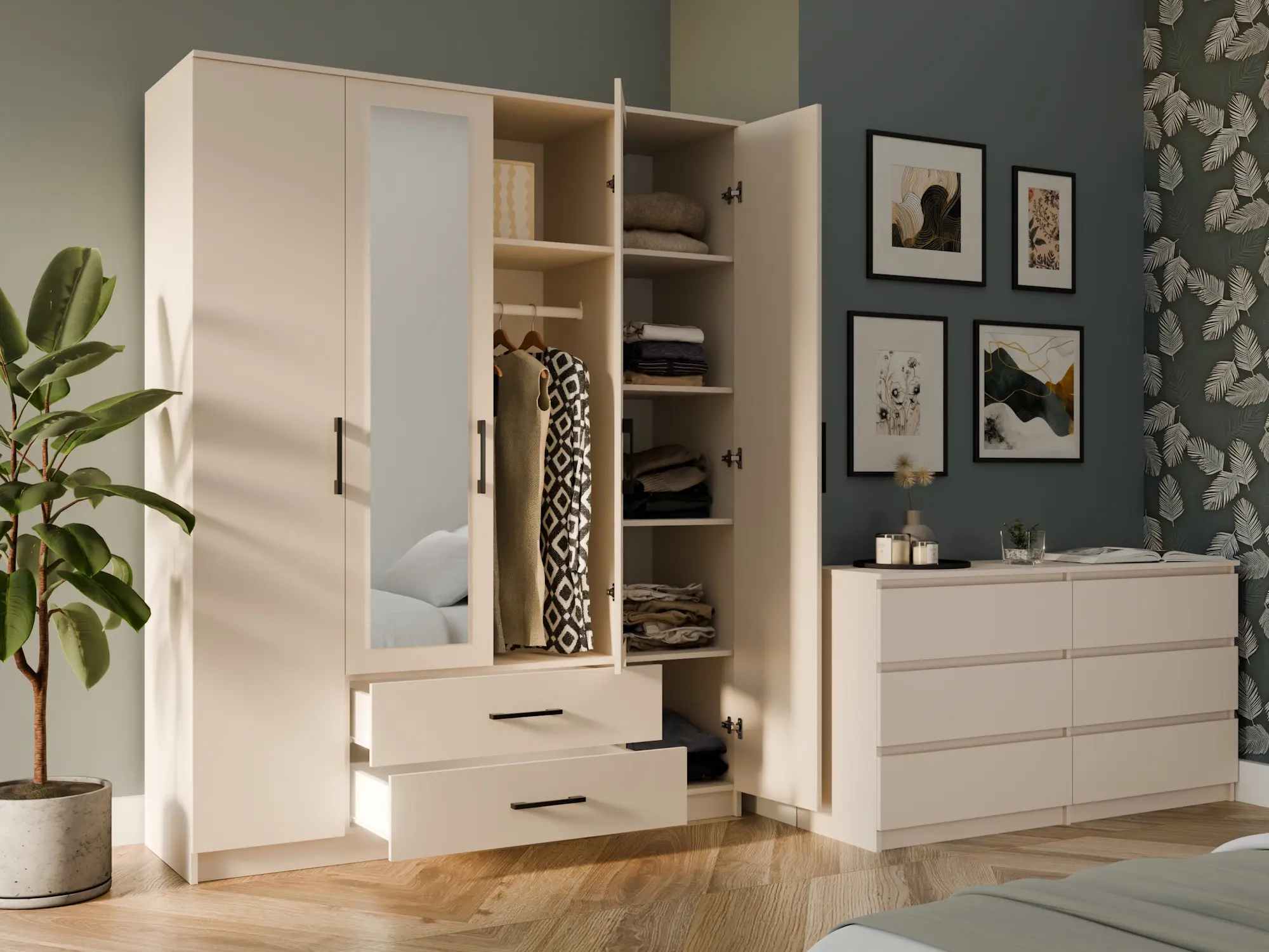 Dulap TopEshop Romana 160x205 cu oglinda (Cashmere) - 2