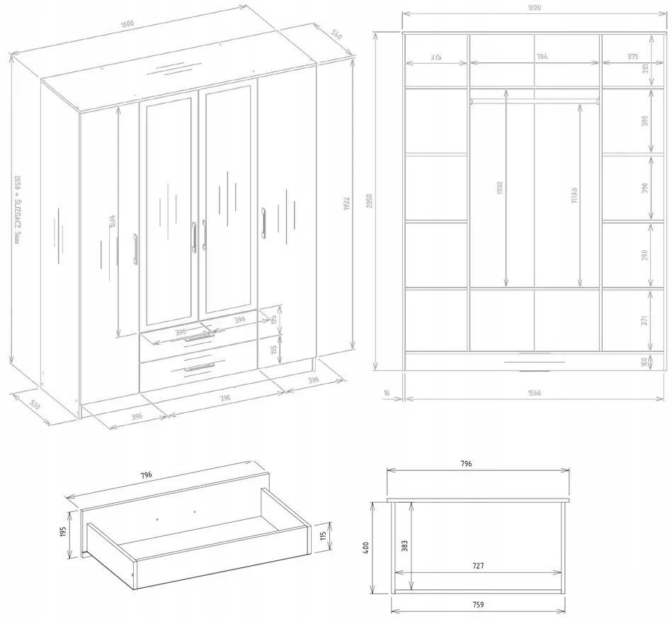Dulap TopEshop Romana 160x205 cu oglinda (Cashmere) - 8