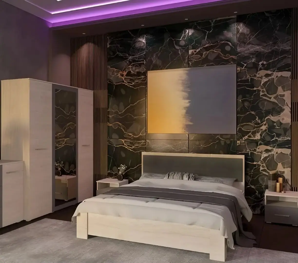 Шкаф Yasen Бари 4Д2З (Гикори Рокфорд Светлый/Графит Серый)