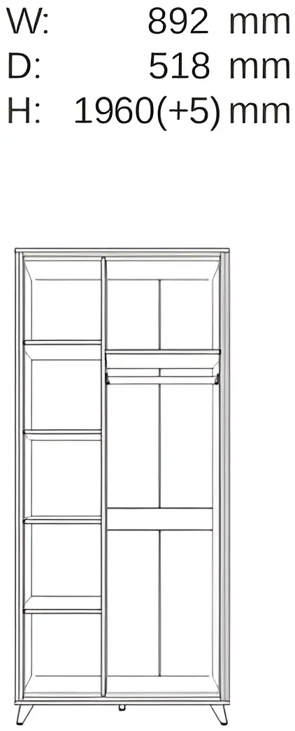 Шкаф Yasen Тина 2Д (Кашемир/Чёрный)