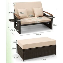 Садовый раскладной диван Costway HW71627BN (Brown/Beige) Thumb