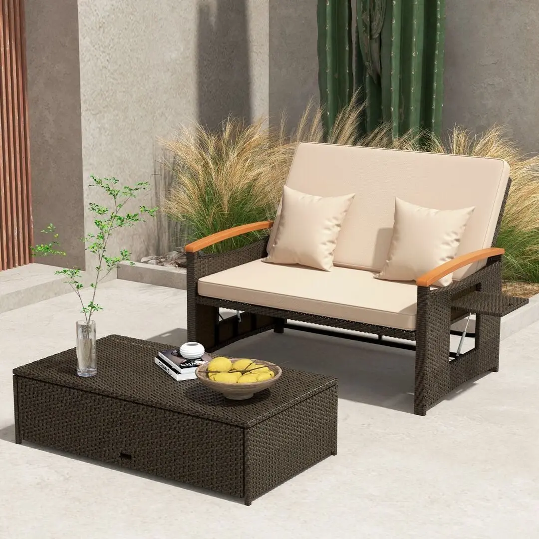 Садовый раскладной диван Costway HW71627BN (Brown/Beige) - 4